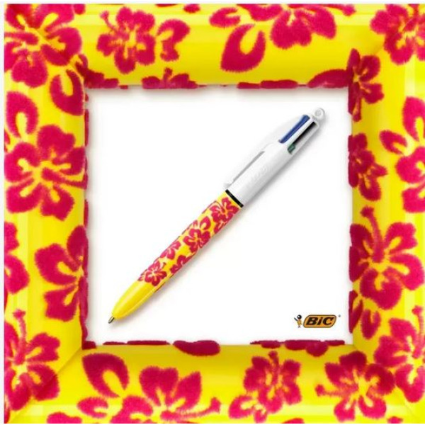 Stylo bille 4 couleurs velours jaune Bic