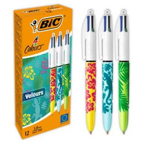 Stylo bille 4 couleurs velours bleu Bic