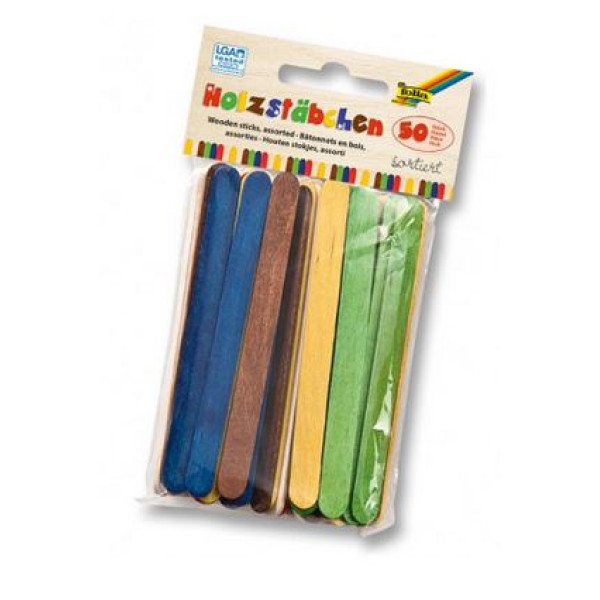 Batonnets en bois coloris assortis 50 pièces