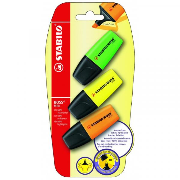 Marqueur Fluo Pack 3 Stabilo Boss mini B19348