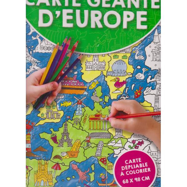 Carte dépliable à colorier 68x98 cm -Carte geante d'europe