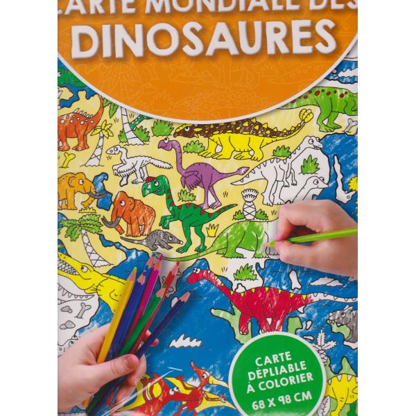 Carte dépliable à colorier 68x98 cm -carte mondiale des dinosaures