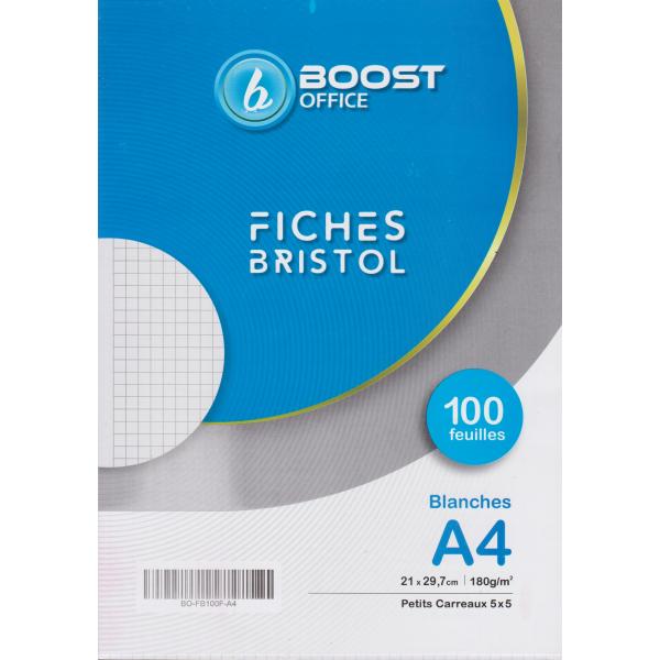 Fiches Bristol P100 A4 pc Blanc BO-FB100F