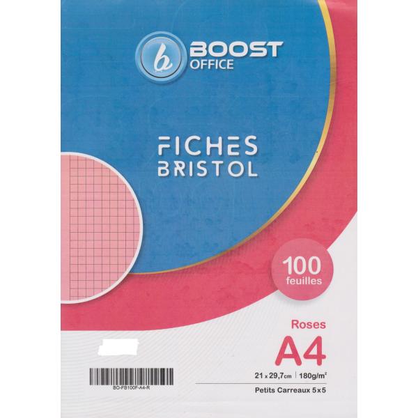 Fiches Bristol P100 pc rose Réf BO-FB100F-A4-R