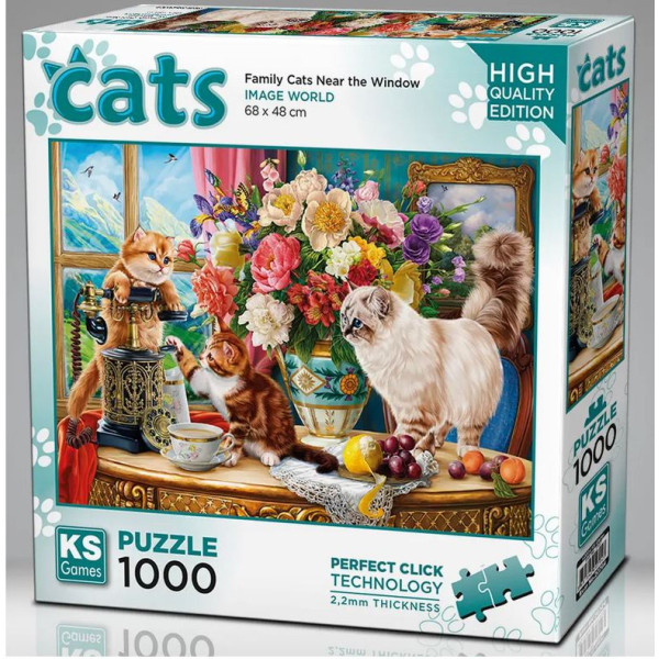 Puzzle family cats near the window  1000 pieces