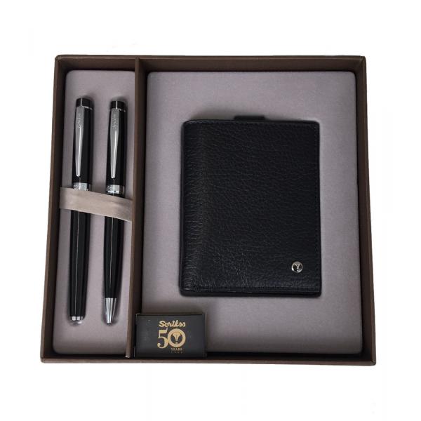 Coffret portefeuille HOM SDR207 Noir +2 Stylos honour 38SP chromé