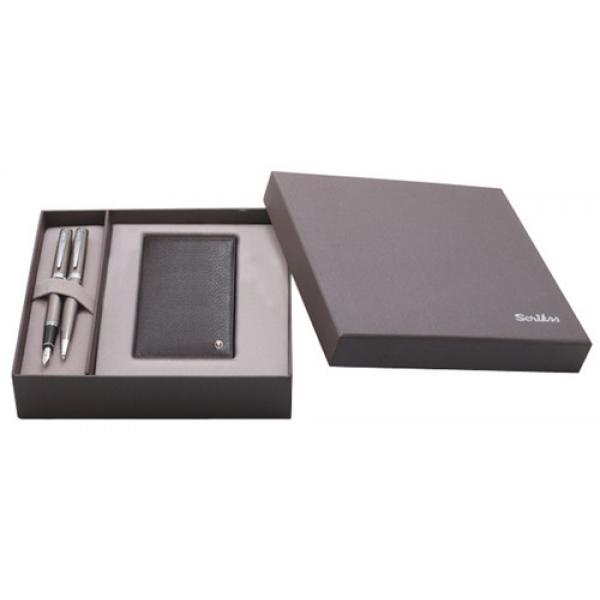 Coffret portefeuille Noir +2 Stylos honour 38SP Gris fumé