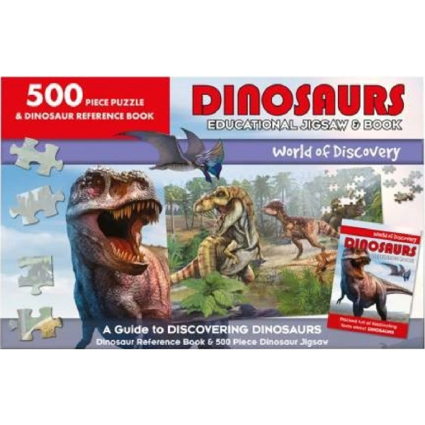 World of Discover Dinosaurs -500 piece puzzle and dinosaur reference book