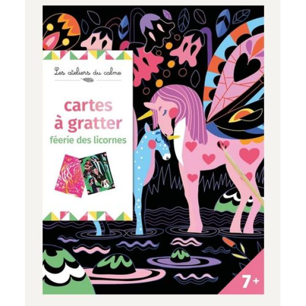 Cartes à gratter Féerie des licornes + 8 tableaux à gratter  1 stylet