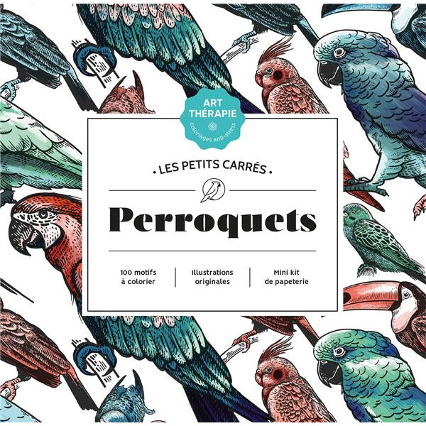 Coloriage Perroquets -Petits carrés d'Art-Thérapie 