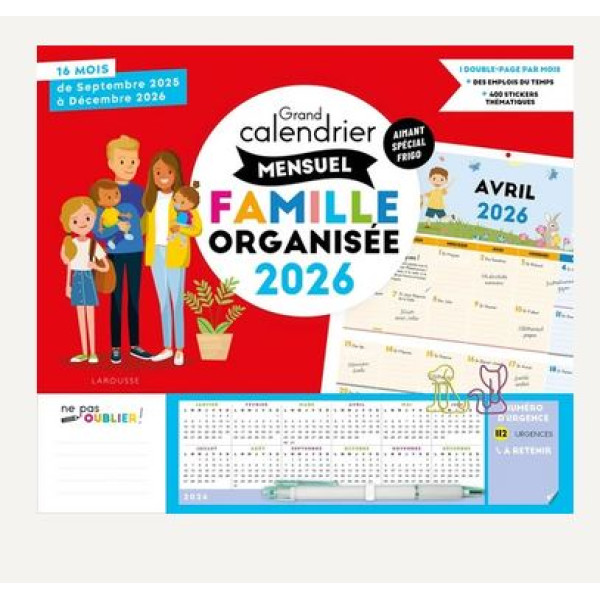 Grand calendrier mensuel famille organisée ed2026