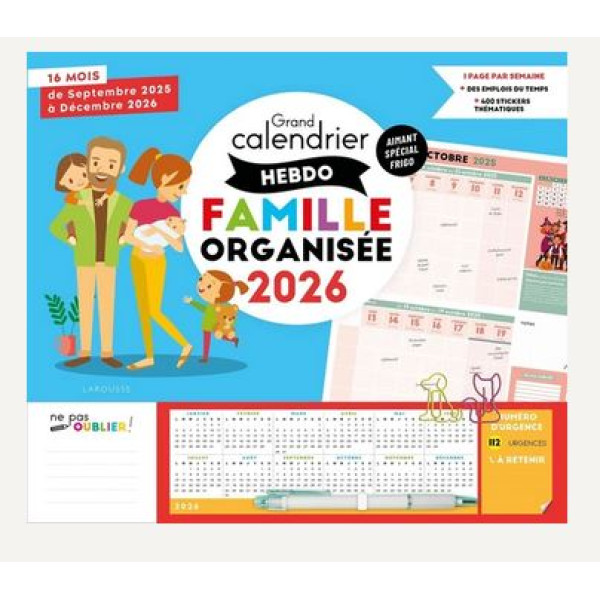 Grand calendrier hebdo famille organisée ed2026