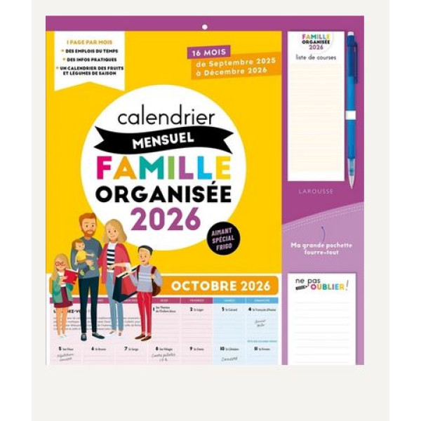 Calendrier mensuel famille organisée ed2026