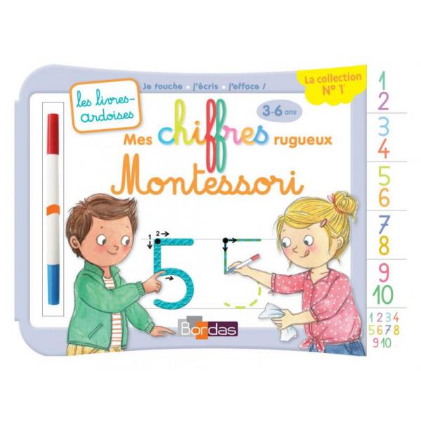 Les livres ardoises 3-6ans -Mes chiffres rugueux Montessori +1 feutre effacable  