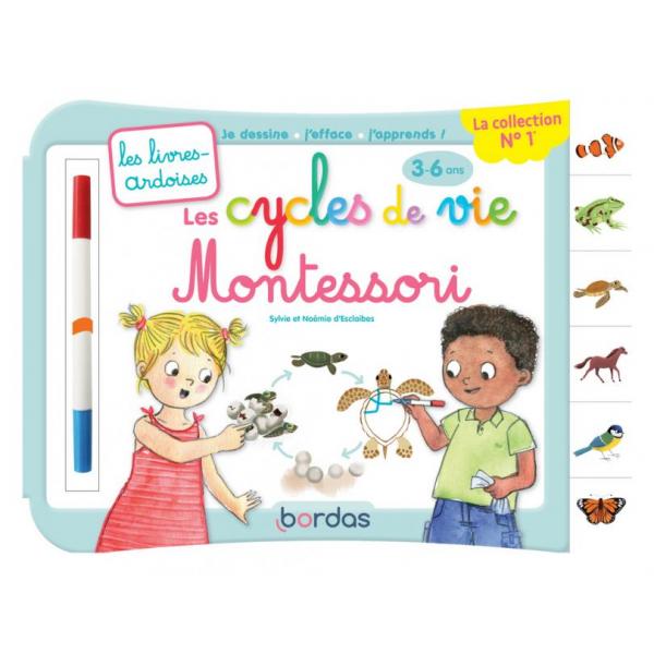 Les livres ardoises 3-6ans -Les cycles de vie Montessori + 1 feutre effaçable