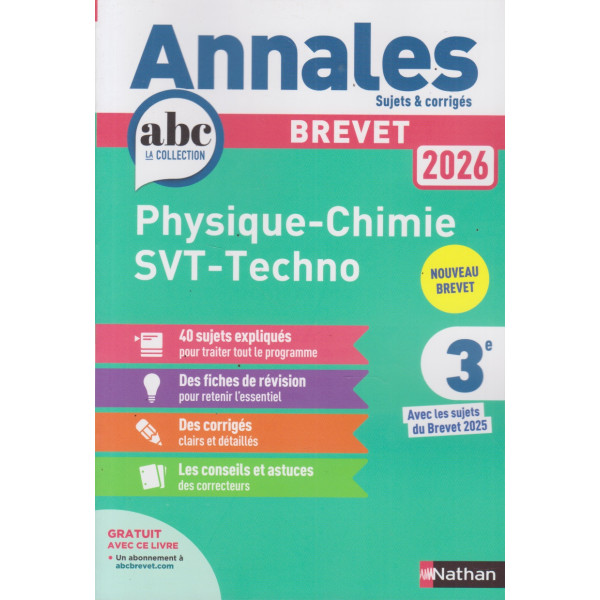 Annales ABC Brevet PC- SVT - Techno 3e 2026