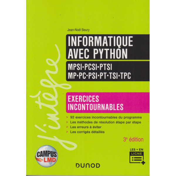 Informatique avec python MPSI-PCSI-PTSI-MP-PC-PSI-PT-TSI-TPC - 3 E -Campus