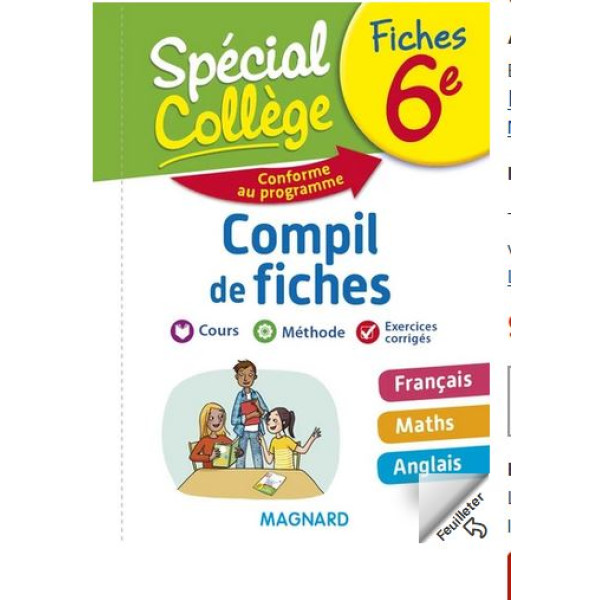 Spécial collège Compil de Fiches Français-Maths-Anglais 6e fiches