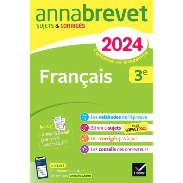 Annabrevet Français 3e 2024 suj et corr