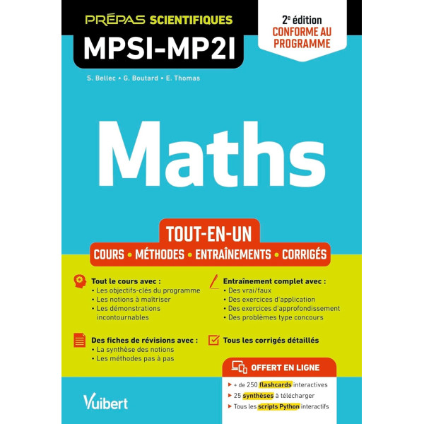 Mathématiques MPSI-MP2I-Tout-en-un: Cours-Synthèse-Méthodes détaillées-Exercices corrigés