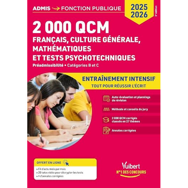 2000 QCM de Français, Culture générale, Mathématiques et Tests psychotechniques 
