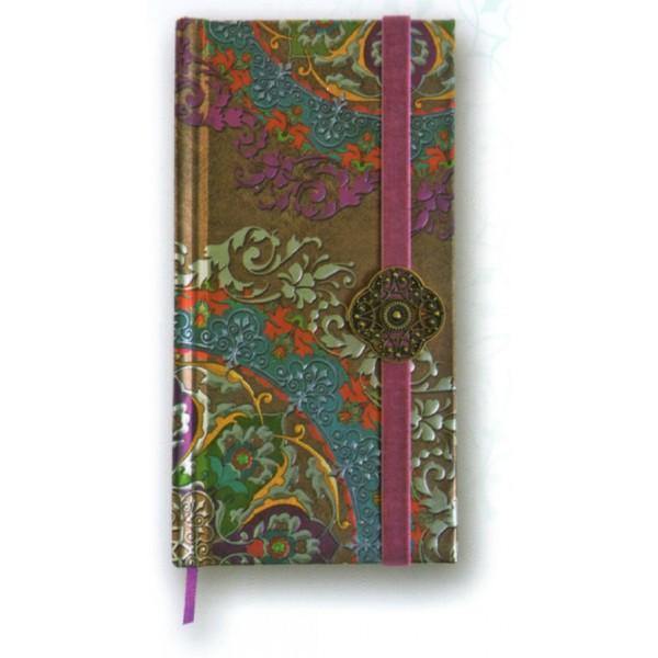 Carnet Boncahier ornée Mauve avec fermeture velou élastique à bijou 18x10cm