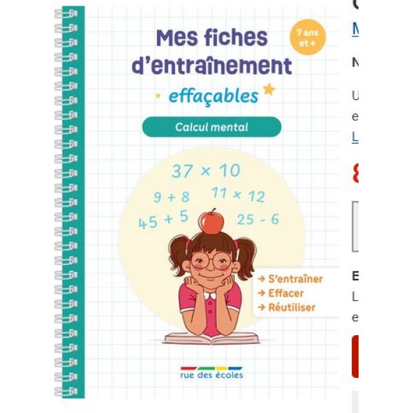 MES FICHES D'ENTRAINEMENT EFFACABLES - CALCUL MENTAL - 7 ANS ET +